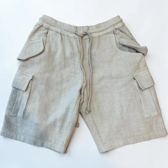 Free People Sea La Vie Cargo Shorts Mid Rise Pull-on Beach Beige Sz S #765 - Picture 8 of 13